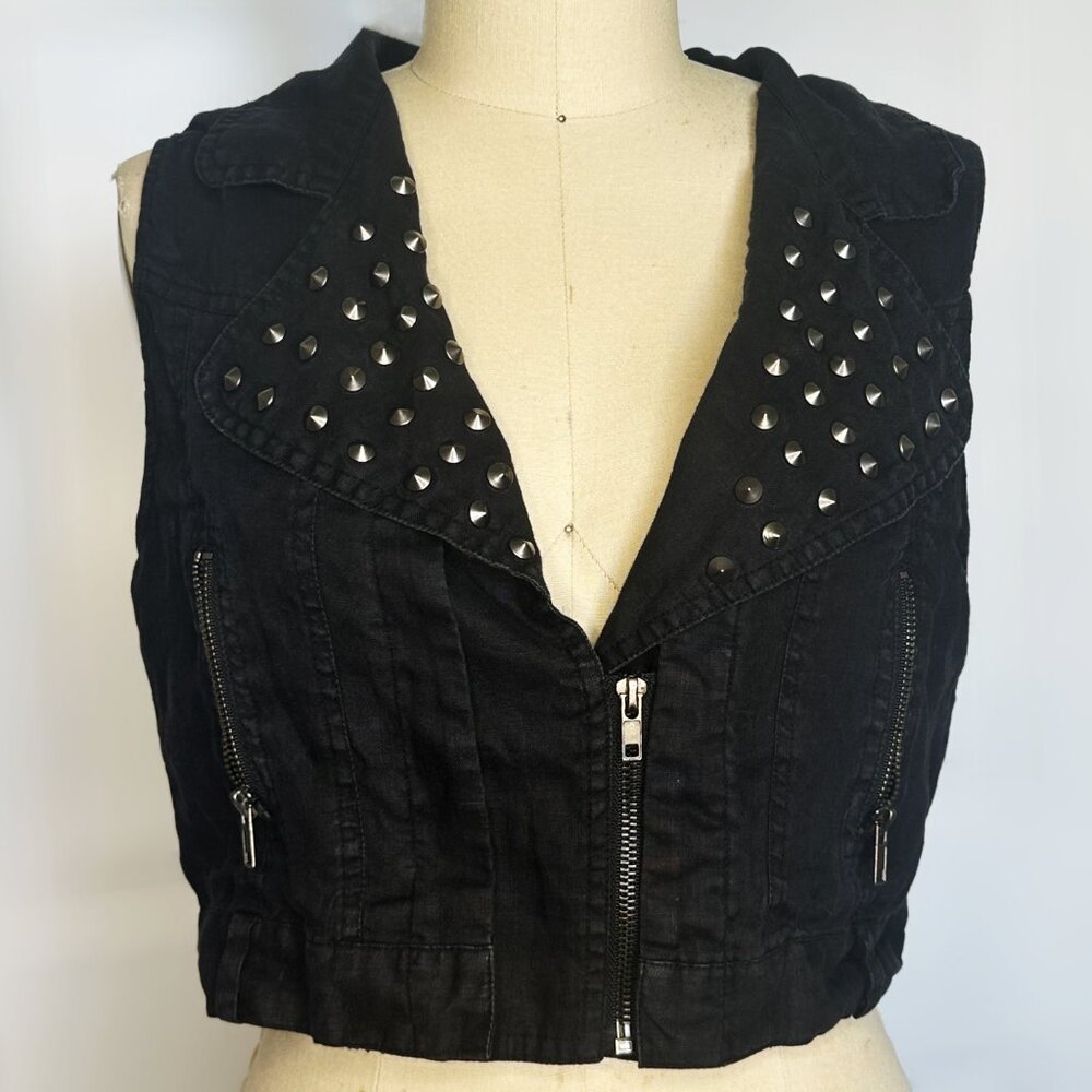 Love Tree Womens Sleeveless Vest, Black Denim Studded Zipper Vest Size Large - Picture 3 of 17